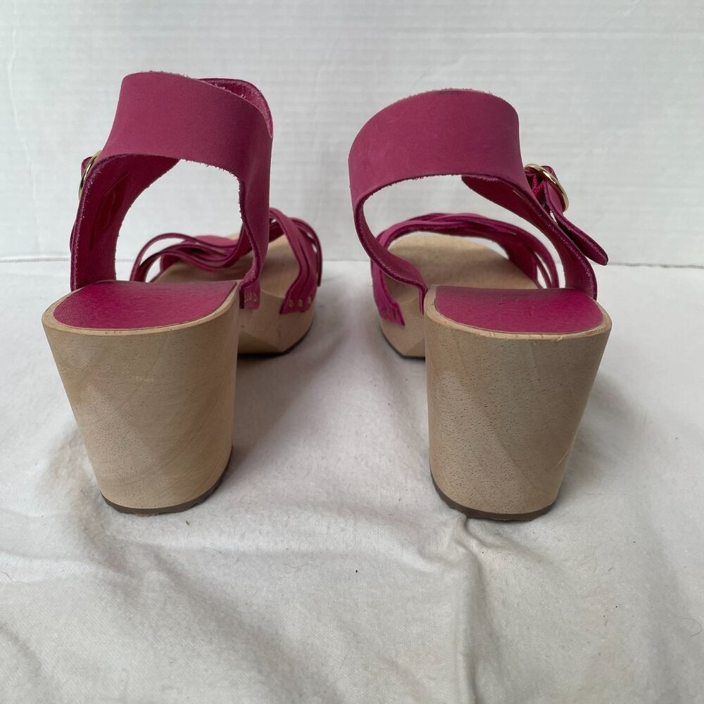 Loft Pink Woven Leather Platform Wood Clog Sandals - Picture 6 of 10